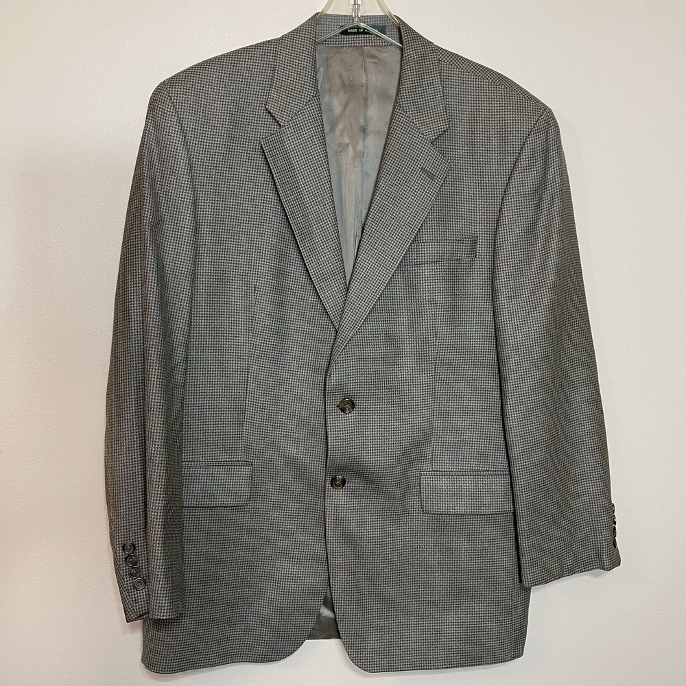 Lauren Ralph‎ Lauren Silk Wool Houndstooth Blazer Mens 42R Brown Tan Sport Coat